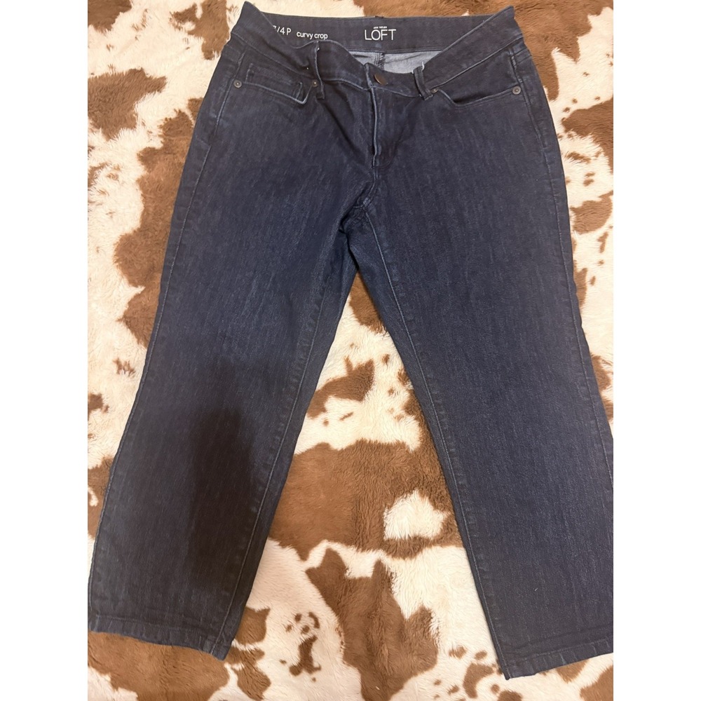 Ann Taylor Loft Dark Wash Blue Women Size 4 Petite Curvy Crop Crop Capri Jeans